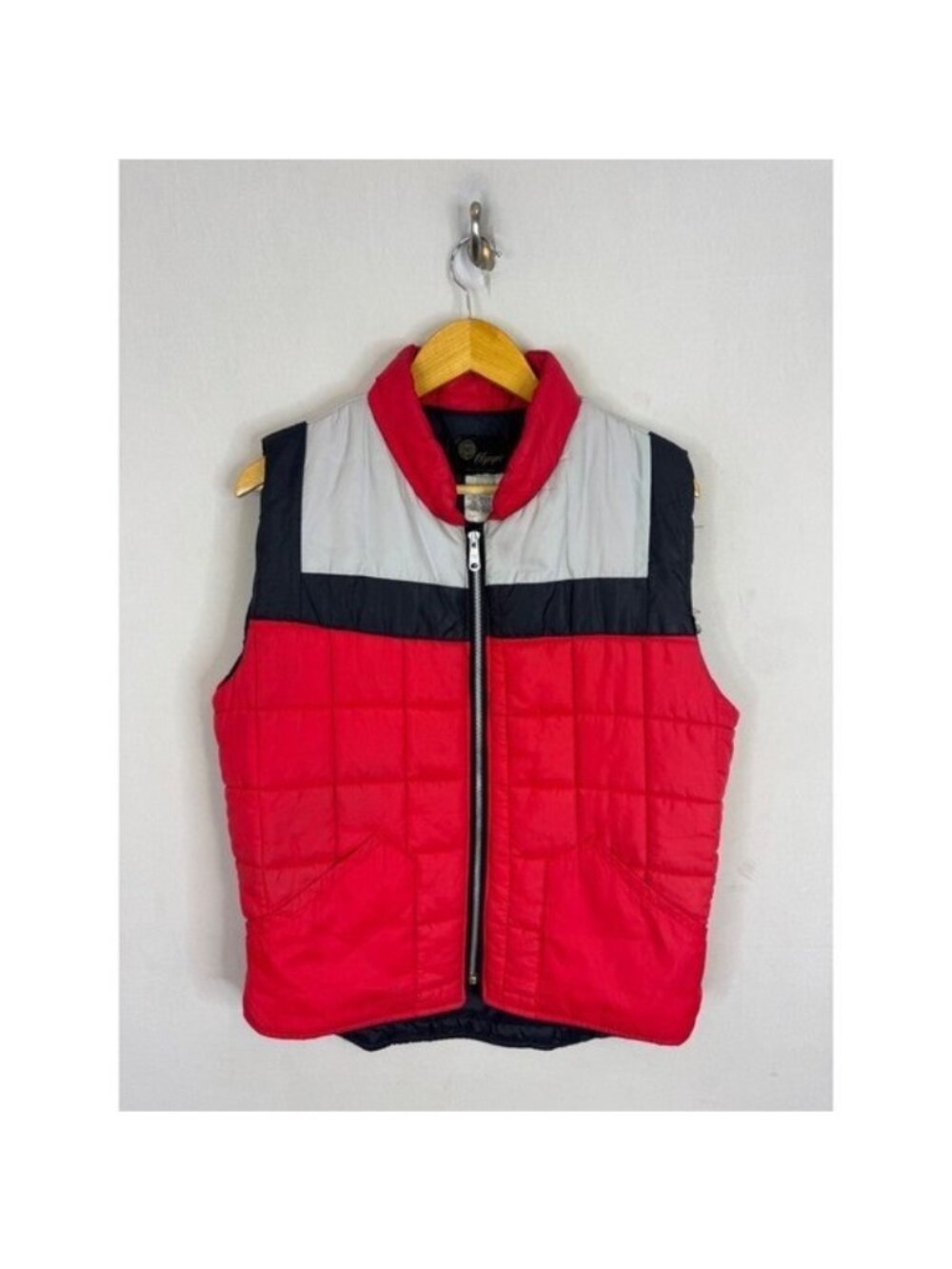 Vintage Olympic Puffer Vest Mens Medium Red White Black Colorblock Quilted Zip